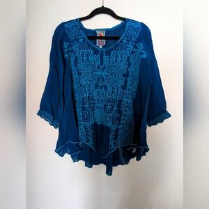 Johny Was Blue Embroidered Women's Top